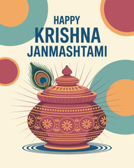 Happy Krishna Janmashtami Festival Wishes Butter Pot Design