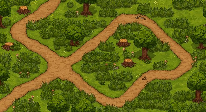 Pixel Art Woodland Path Intersection, Perfect for Games