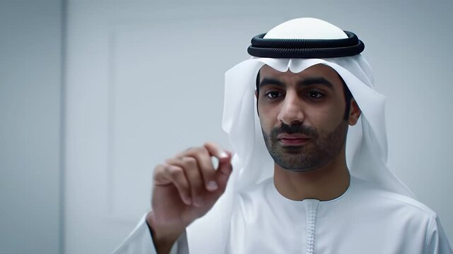 UAE Man Interacting with Holographic Technology