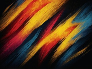 Vibrant, diagonal brushstrokes of bold colors on a dark background.
