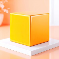 Yellow Cube on White Platform