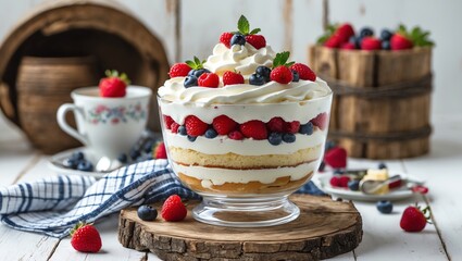 Berry Trifle Dessert with Whipped Cream and Fresh Fruit Delight