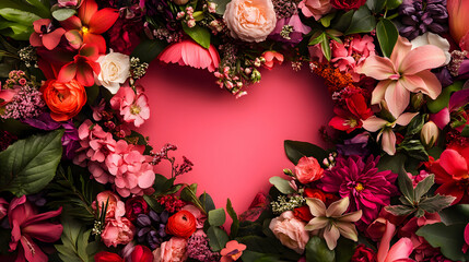 Floral Heart Arrangement Red Pink Flowers Valentine's Day Celebration Beautiful Blossoms Romantic Gift Botanical Composition Festive Mood