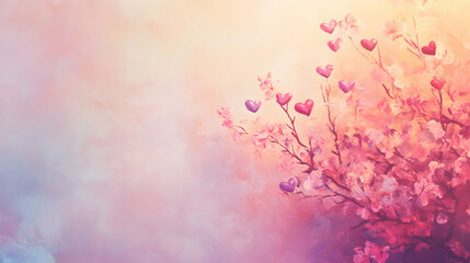 Heart Blossom Branch Pink Romantic Painting Style Art