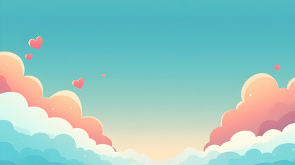 Love Hearts Floating in a Cartoon Cloudscape with Pastel Colors and Dreamy Atmosphere