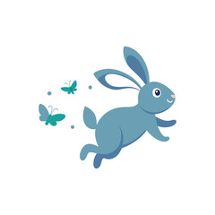  Bunny Chasing Fluttering Butterflies icon vector illustration