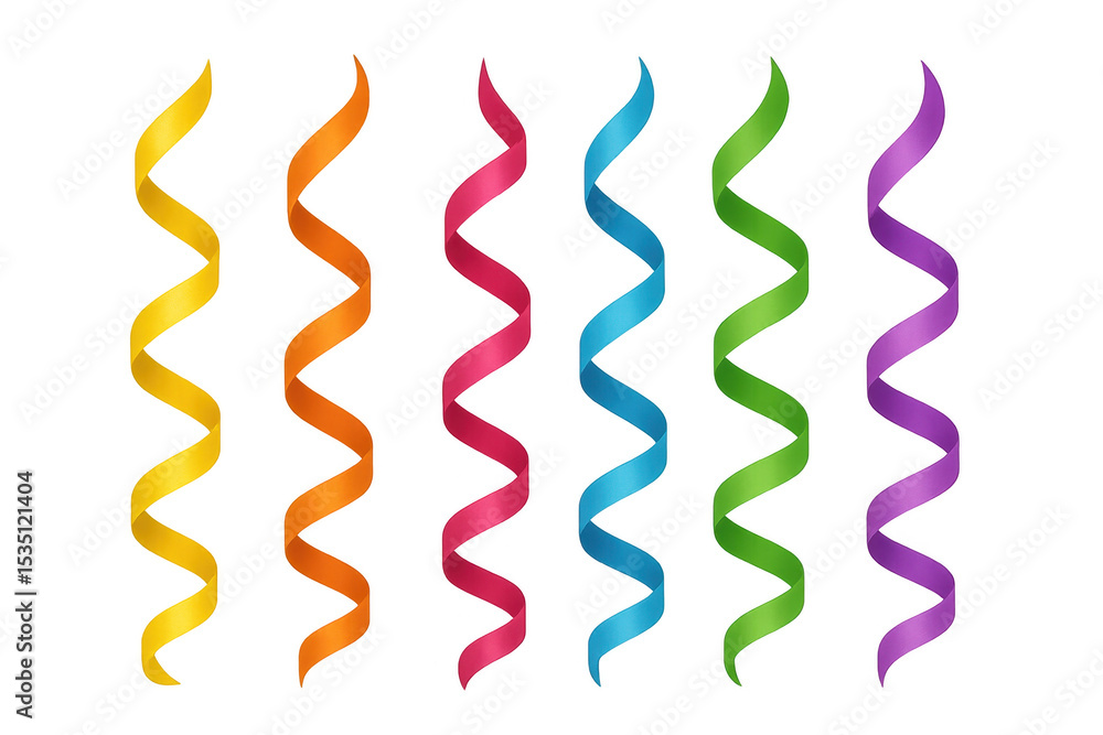Aufkleber colorful ribbons cascading dynamically, creating festive movement and joyful energy against transpar