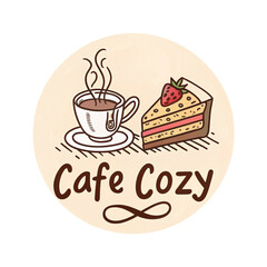 Cozy Cafe Logo with Coffee Cup and Cake Slice Illustration, Cafe logo, Coffee logo, Coffee Cup logo, cozy cafe logo

