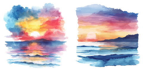 abstract color silhouette of seascape watercolor vector illustration