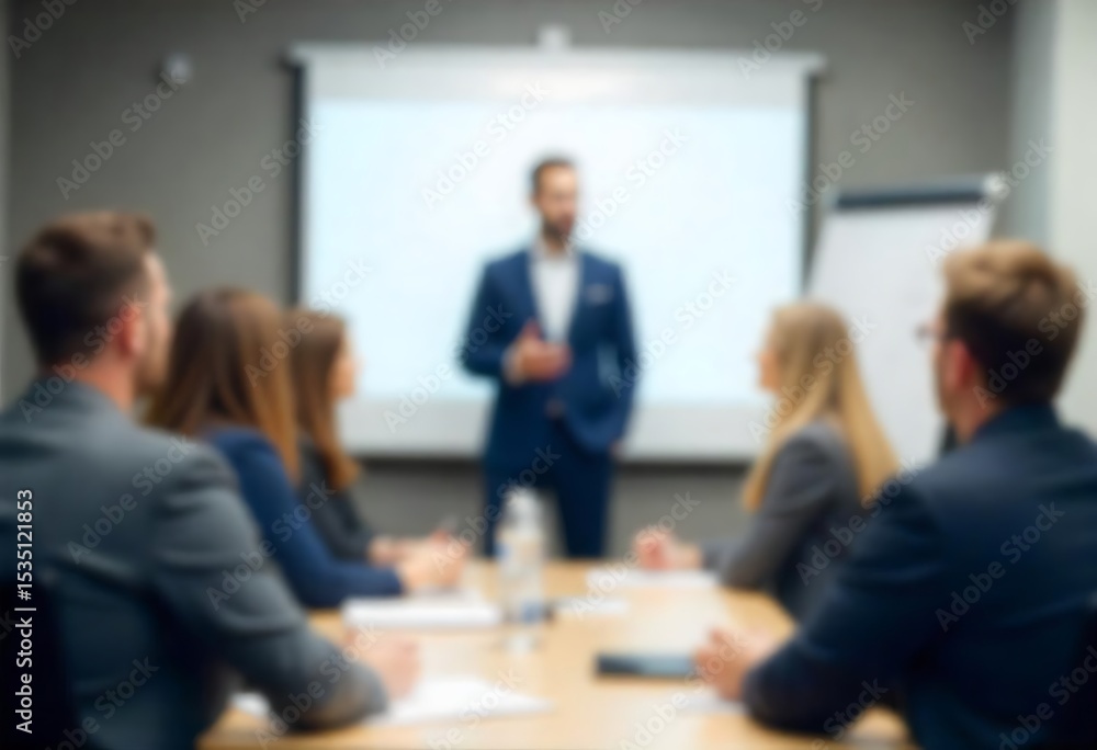Poster generative ai business meeting visualization: abstract blurred image of a corporate presentation