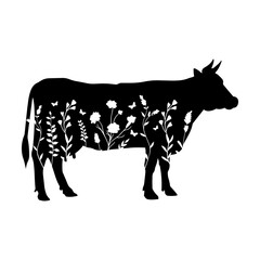 Floral cow svg cut file. Isolated vector illustration.