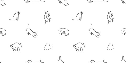 cat seamless pattern kitten calico white doodle cartoon pet animal illustration tile background gift wrapping paper scarf isolated repeat wallpaper