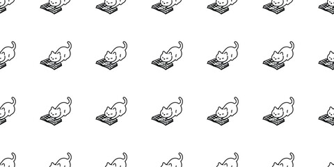 cat seamless pattern reading book kitten calico doodle cartoon pet animal illustration tile background gift wrapping paper repeat wallpaper white scarf isolated