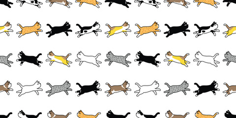 cat seamless pattern swimming calico kitten cartoon doodle pet animal illustration tile background gift wrapping paper repeat wallpaper scarf isolated