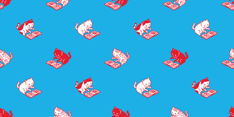 cat seamless pattern reading book comic japan manga kitten calico doodle cartoon pet animal illustration tile background gift wrapping paper repeat wallpaper scarf isolated