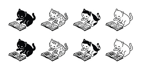 cat vector kitten reading book calico cartoon character icon pet doodle illustration animal breed symbol isolated design