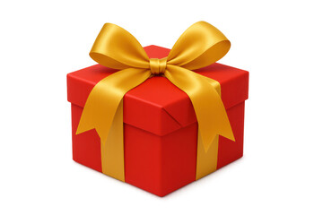 Obraz premium Closed red gift box with a gold ribbon and bow on a transparent background, perfect for celebrations and special occasions