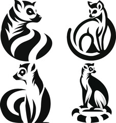 Lemur Silhouette Set | Ring-Tailed Primate Vector Art | Madagascar Wildlife Graphic