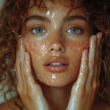 Woman applying frc skincare products.
