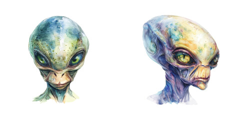 alien head watercolor vector illustration