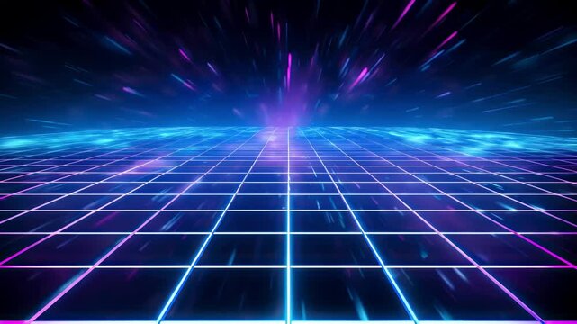 Retro futuristic grid neon lights speed background
