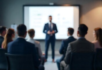 Generative AI Business Presentation: Blurred Audience and Speaker