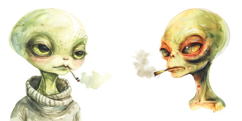 alien smoke weed watercolor vector illustration