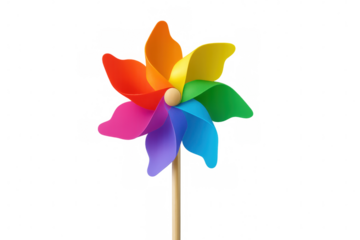 Colorful pinwheel spinning, casting dynamic motion and vivid colors against transparent backdrop