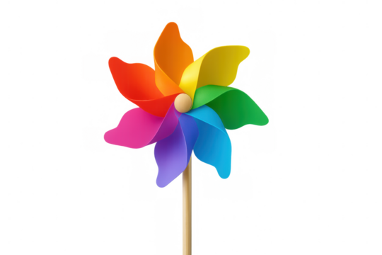 Colorful pinwheel spinning, casting dynamic motion and vivid colors against transparent backdrop