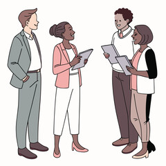 Diverse business team discussing documents collaborating on a project and sharing ideas in a modern office setting