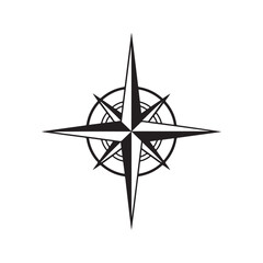 Obraz premium Detailed Wind Rose Compass Icon in Classic Black and White Design