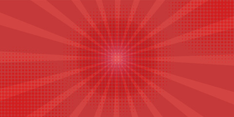 Red comic sunburst effect background with halftone. pop art comic-style vector background. Suitable for templates, sale banners, events, ads, web and pages