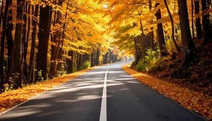 Fototapeta premium Golden autumn road through trees
