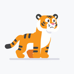 Cartoon Tiger with Sad Expression on White Background
