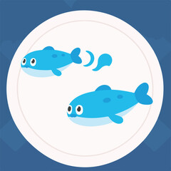 Two playful blue cartoon fish in a circle