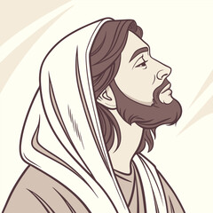 Vector Portrait Illustration of Jesus Christ with CMYK Colors and Classic Fonts