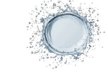 Water splash creates a circle,  surrounded by droplets