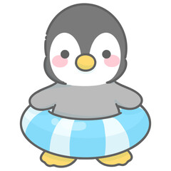 浮き輪を持ったペンギンのイラスト