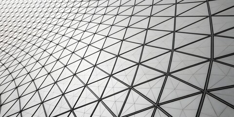 Abstract architectural background of a futuristic blue glass and steel building structure with a geometric pattern and sky