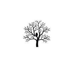 Obraz premium Silhouette of a snow-covered tree with an owl on white background