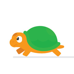 Cartoon Turtle Running, Green Shell, Orange Body, Flat Design