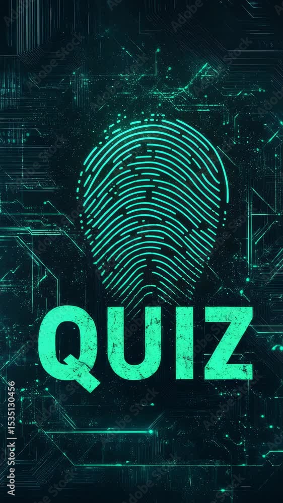 Poster cyber quiz: a captivating digital rendering showcases a fingerprint intertwined with the word 