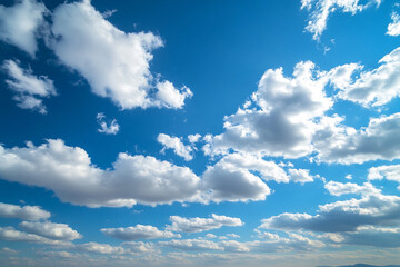 Blue sky daytime clouds on horizon wide angle photographic