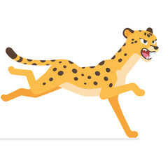 Cartoon Cheetah Running Fast with Angry Expression, Flat Illustration
