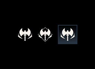 rpg game badge icon set with modern hand drawn fantasy style of axe warrior emblem button