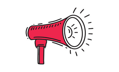 Red Loud Speaker, Megaphone, hand drawn illustration.	

