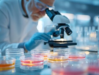 Fototapeta premium Scientist working with microscope in lab
