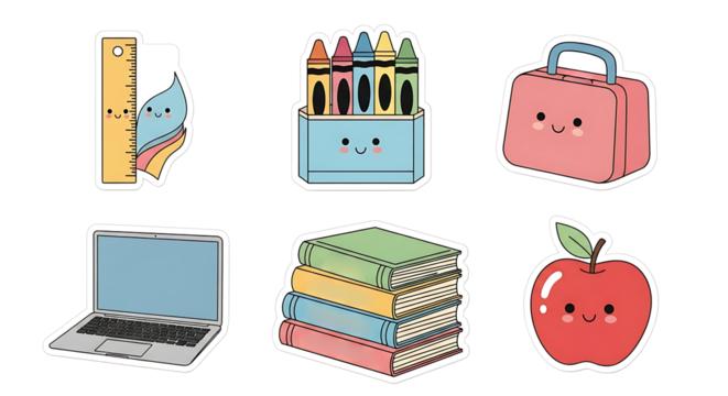 Adorable Back-to-School Kawaii Stickers Laptop, Books, Crayons, Lunchbox, and More!