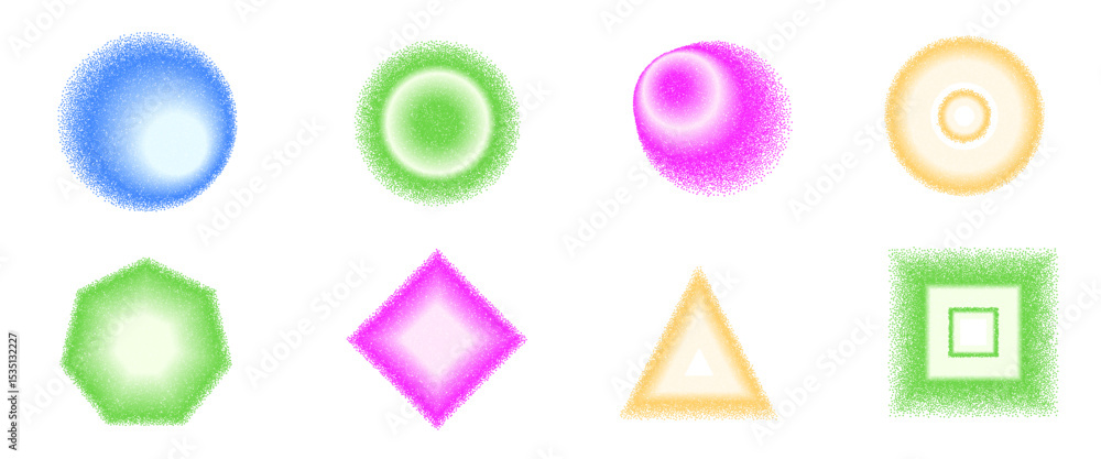 Aufkleber grain gradient geometric shape set. y2k noise circles with triangles forms. colorful rhombus and rec