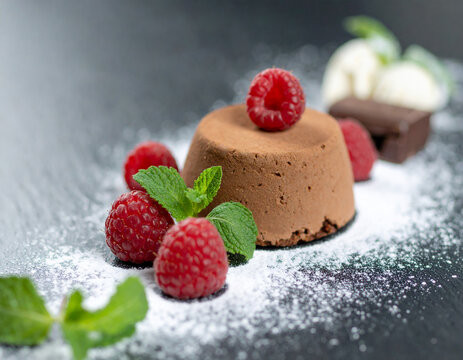 Close up fresh raspberries. Decorating cakes and desserts. Sweets with style. 